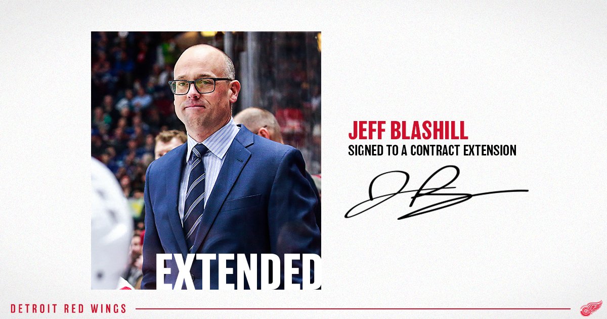 DetroitRedWings's tweet photo. UPDATE: #RedWings executive vice president and general manager Steve Yzerman today announced that Jeff Blashill has agreed to a contract extension to remain head coach of the Red Wings.

More » https://t.co/IbyyE75PHC https://t.co/TJE1pX1MJO