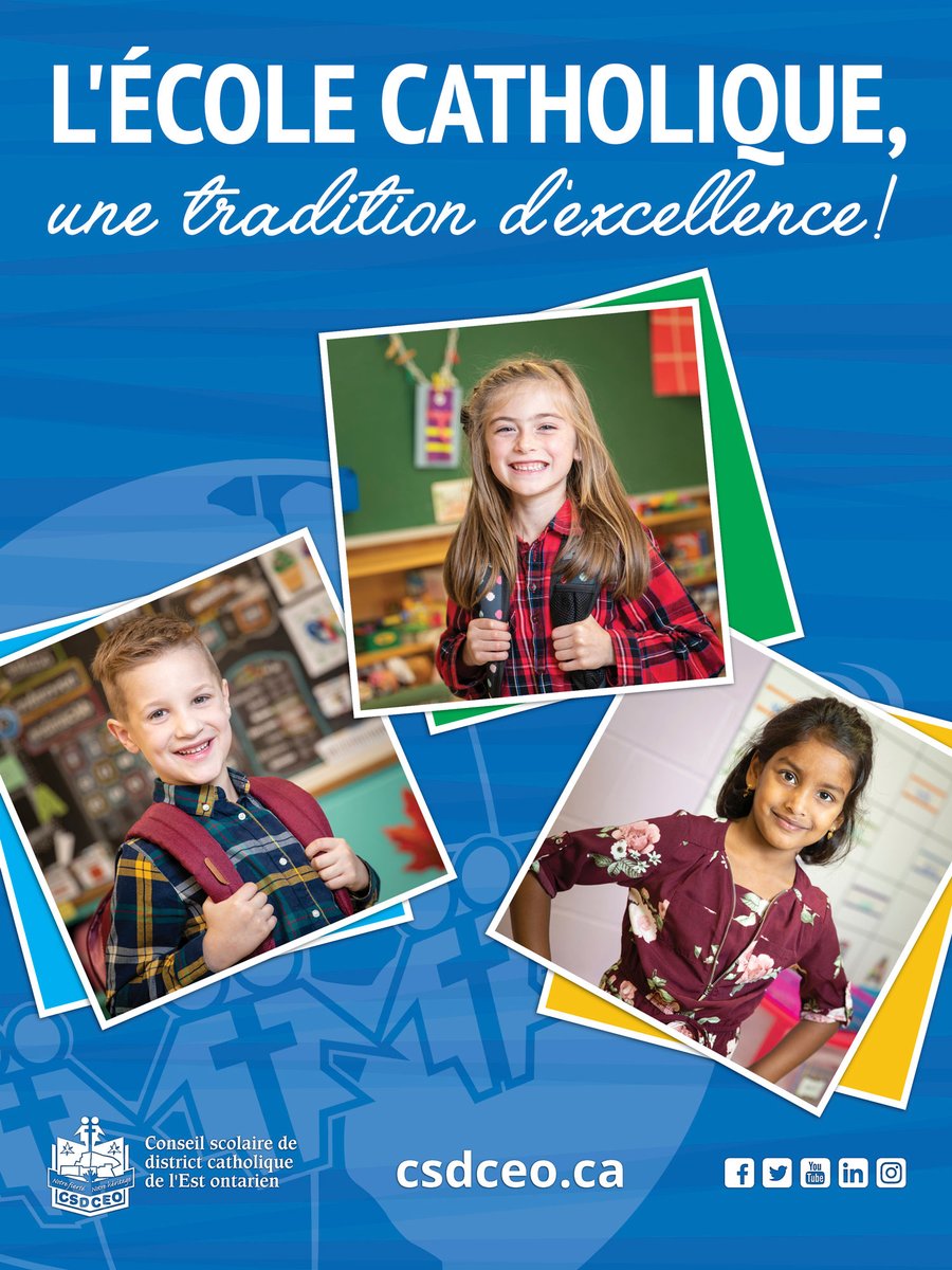 CSDCEO's tweet photo. Inscrivez votre enfant dans une de nos écoles en tout temps. Offrez à votre enfant la tradition d'excellence des écoles catholiques de langue française! #CSDCEOperformance #CSDCEOexcellence #CSDCEOreussite
https://t.co/bRlVx3SDxo https://t.co/zEikEHe2Lu