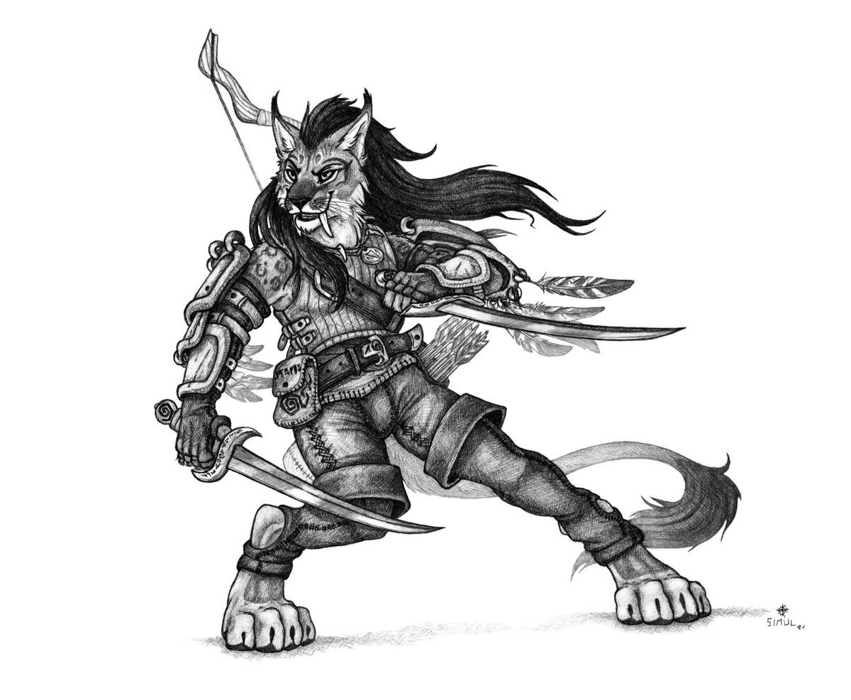 B/w Tabaxi Rogue commission for. 