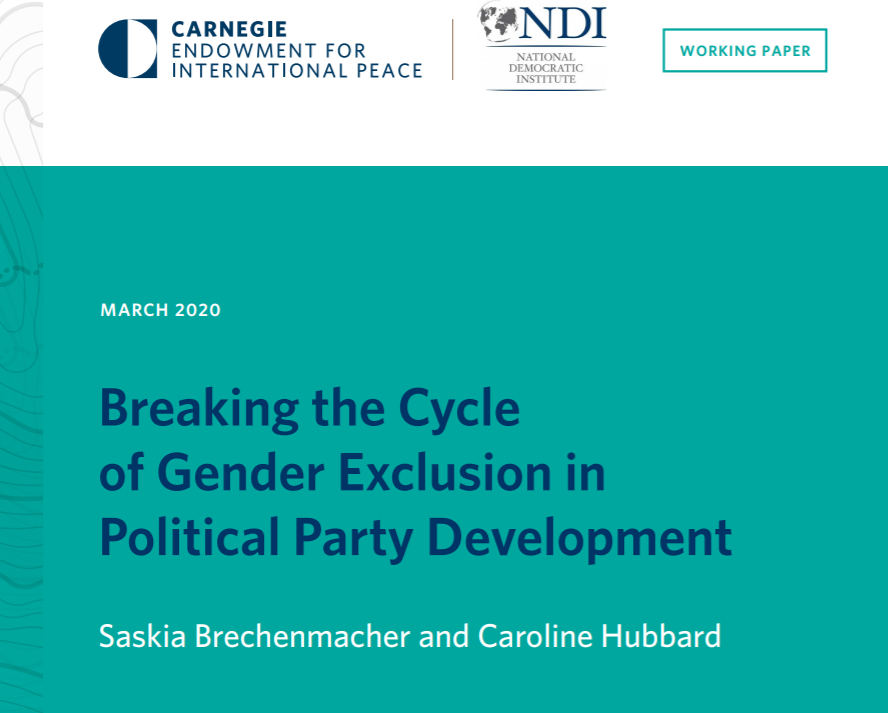 “Breaking the Cycle of #Gender Exclusion in #PoliticalParty Development” is a joint project between <a href="/NDIWomen/">NDI Gender & Women</a> and <a href="/CarnegieEndow/">Carnegie Endowment</a> that addresses gender exclusion in party development. Check it out here, also available in French and Arabic! bit.ly/3dBVIKm