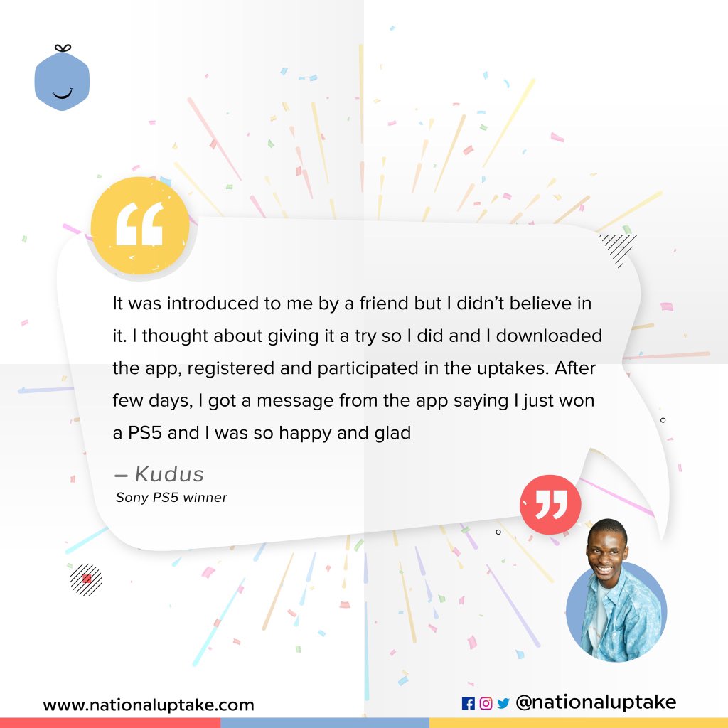 NationalUptake's tweet photo. You too can be a winner like Kudus, all you need to do is try 💪 

#naup #nigeria #winners #ps5 https://t.co/WpX6YwxQfz