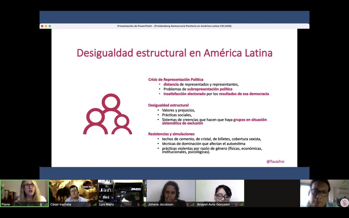 JContrerasAlc's tweet image. Ayer la Dra. @flaviafrei  charló sobre Democracia paritaria en América Latina y en México con l@s alumn@s del curso Sistema Político Mexicano en la Maestría en Asuntos Políticos y Políticas Públicas de @elcolsan. Muchas gracias Flavia por la extraordinaria charla!!!