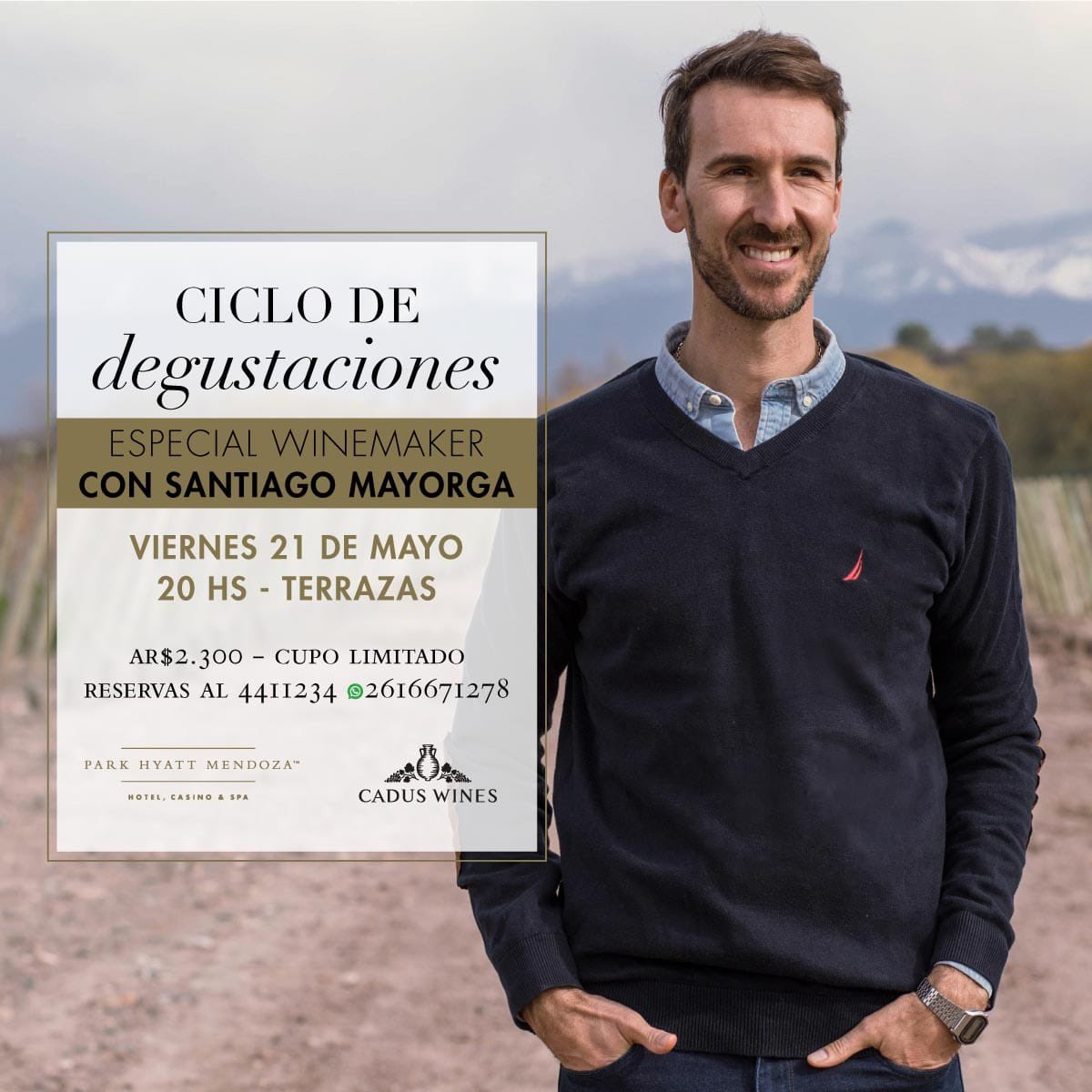 Este viernes gran degustación en <a href="/ParkHyatt_Mza/">Park Hyatt Mendoza</a> de Santiago Mayorga y sus Cadus Wines para el ciclo #EspecialWinemaker #ÚltimosLugares