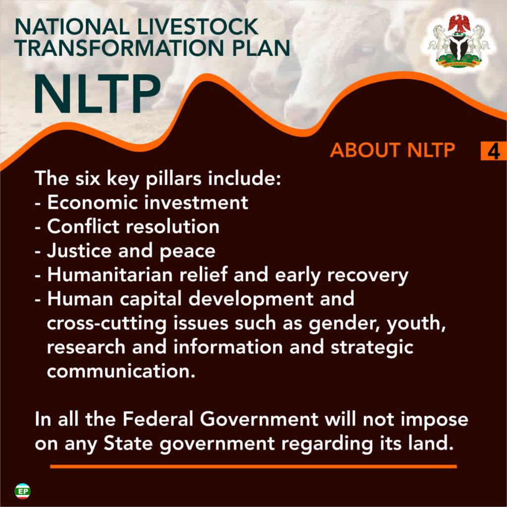 tosynozee's tweet photo. NLTP has six pillars that cover anything around justice, security, livelihood, peace, reconciliation and economic development in a systematic way that covers the interest of our pastoralists and crop farmers.
#WhatIsNLTP https://t.co/Qv2wMEF62y