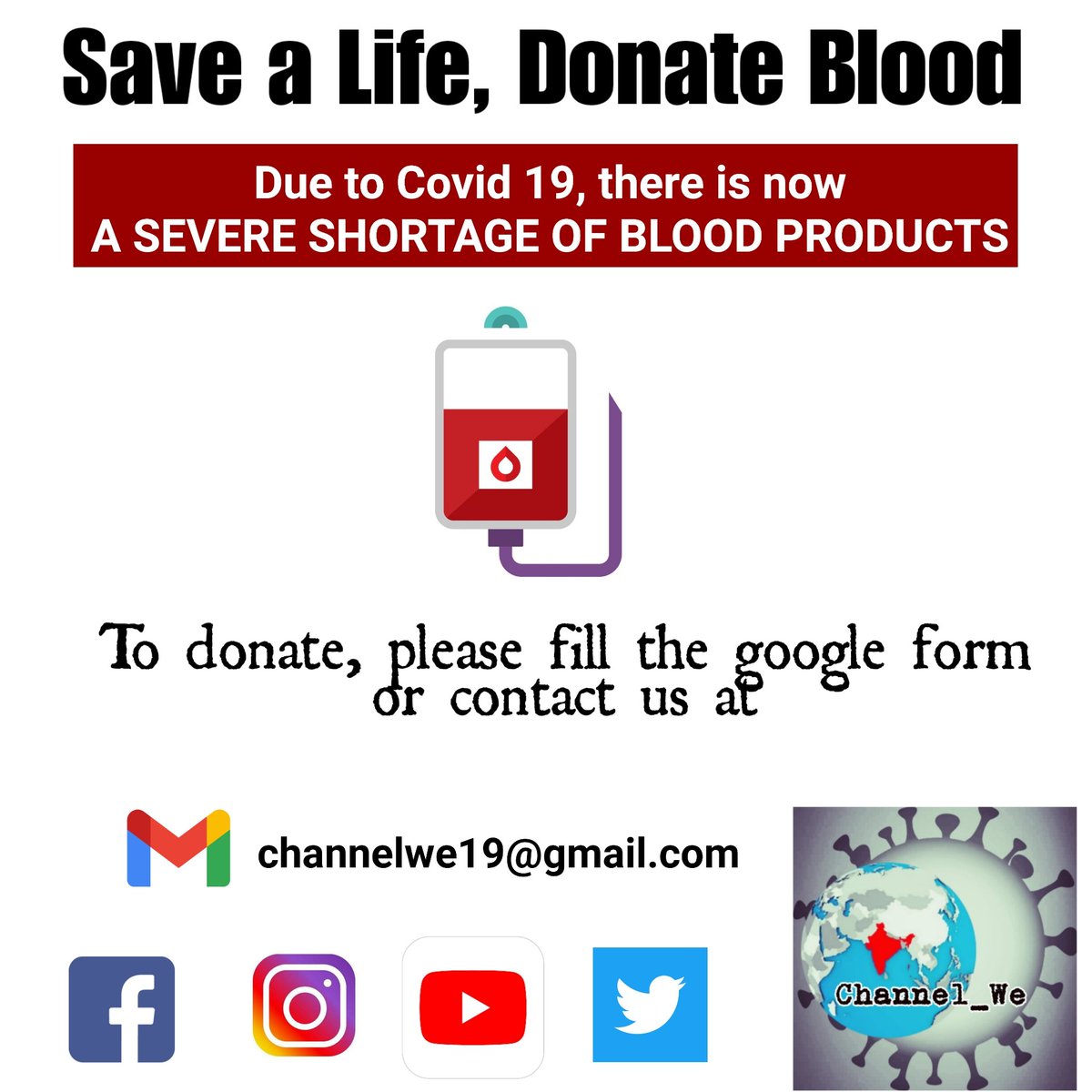 Channel_We_'s tweet photo. Link for Blood donation form- https://t.co/ziBDaLm3SB
#BloodDonation #blooddonationbeforevaccination #covidcrisis #secondlinesupport #CovidResources #covidhealthcareworkers #helpingothers #Channel_We https://t.co/zlLHmTSEsN