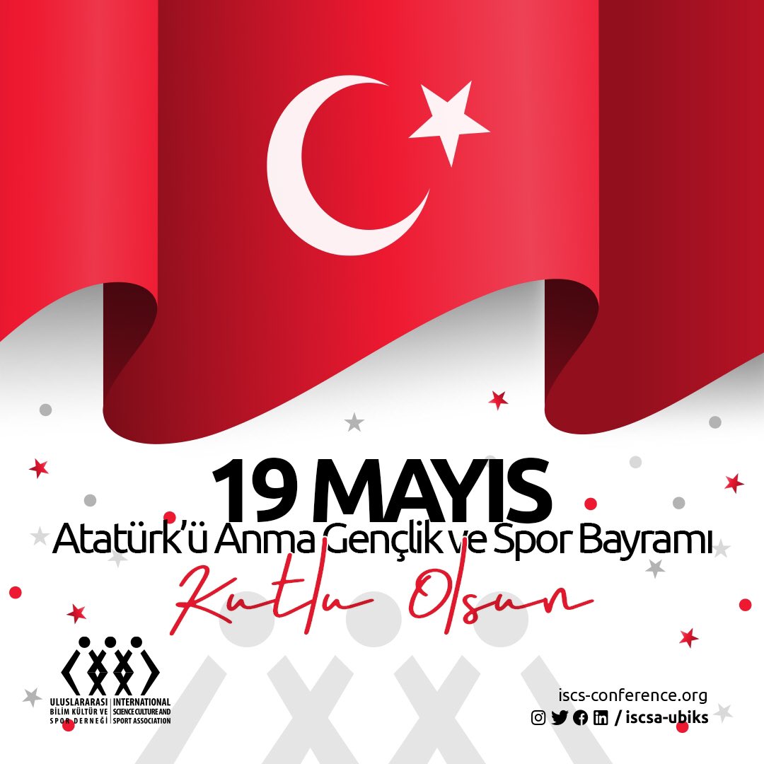 ISCSA_UBiKS's tweet photo. 19 Mayıs Atatürk'ü Anma, Gençlik ve Spor Bayramı Kutlu Olsun.
https://t.co/YzpdMpSMrN
#iscsa #ubiks #bilim #kültür #kongre #spor #conference #sport #science #culture #sport https://t.co/0QI0geNess