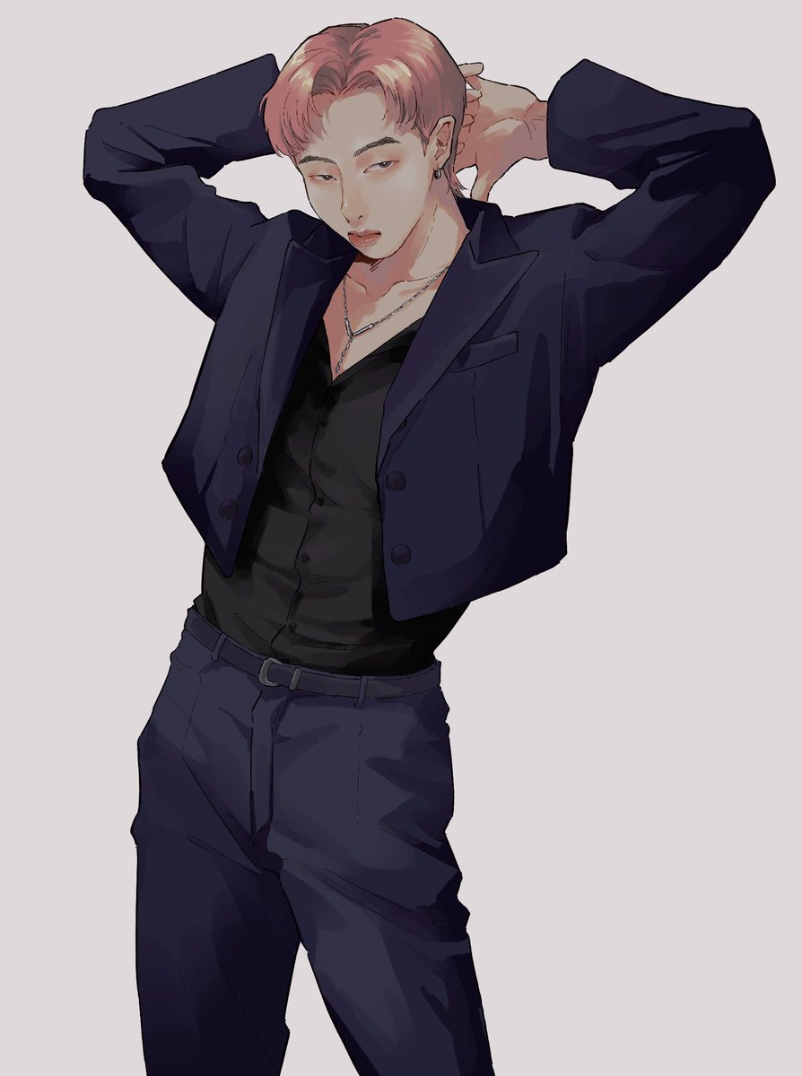 solo male focus 1boy jewelry pants jacket closed eyes  illustration images