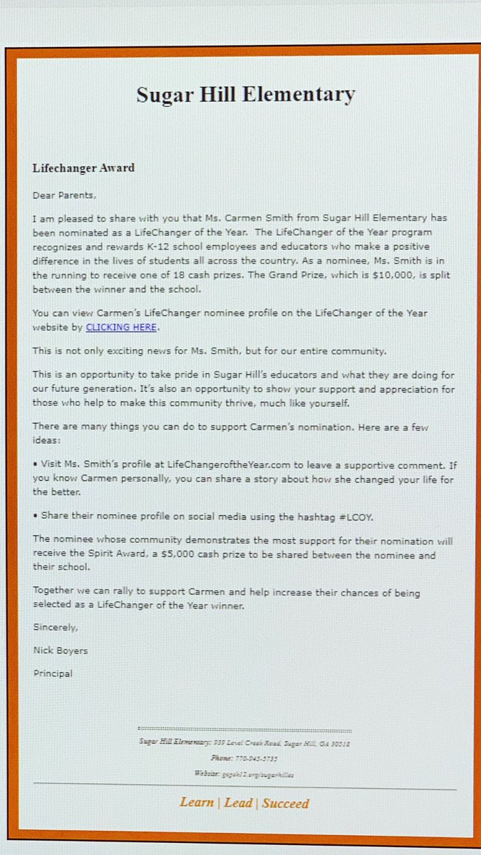 carmhsmith's tweet photo. I ❤️ my school!  Thank you for your support of my LifeChanger of the Year nomination.  #LCOY   #GwinnettCountyPublicSchools https://t.co/zbtXLamn39