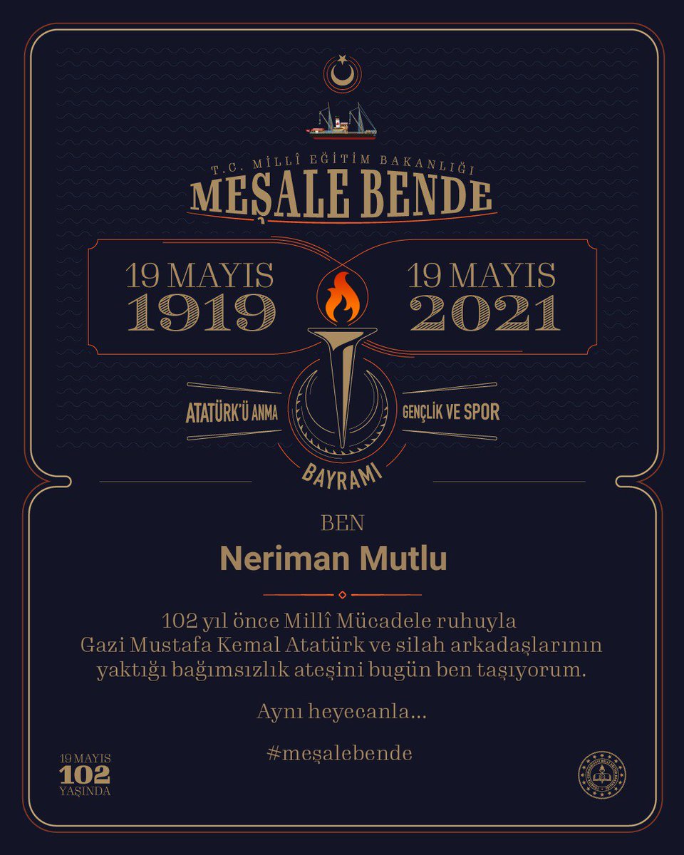 nerimanmutlu's tweet photo. #meşalebende 19 Mayıs Atatürk'ü Anma Gençlik ve Spor Bayramı Kutlu Olsun🇹🇷🇹🇷🇹🇷 https://t.co/RMB2jM6JBf