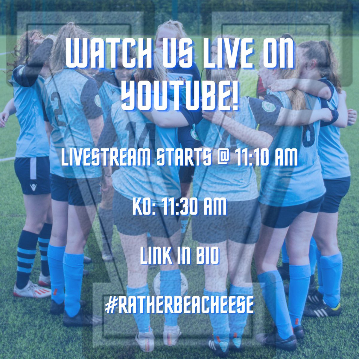 VARSITY 2021 LIVESTREAM⚽️💙

11:10am start for a 11:30am KO ⚽️

LINK: youtu.be/IWONjJAmFg4 

#Ratherbeacheese
