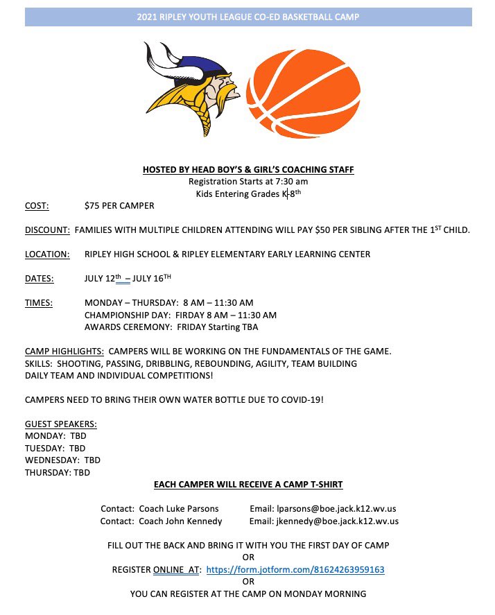 Youth basketball camp information