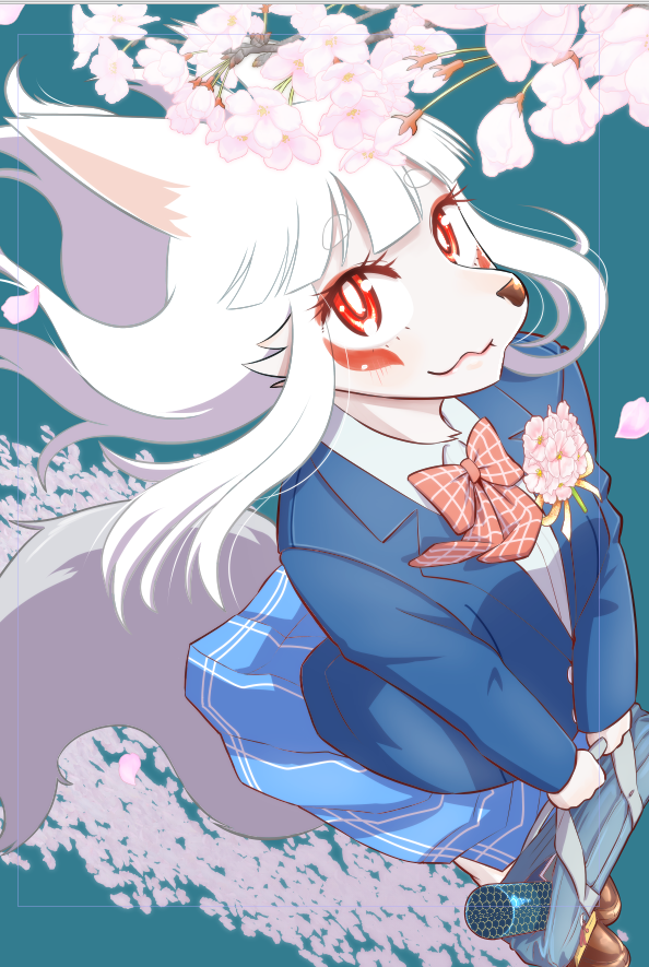 1girl white fur furry female cherry blossoms furry animal ears solo  illustration images