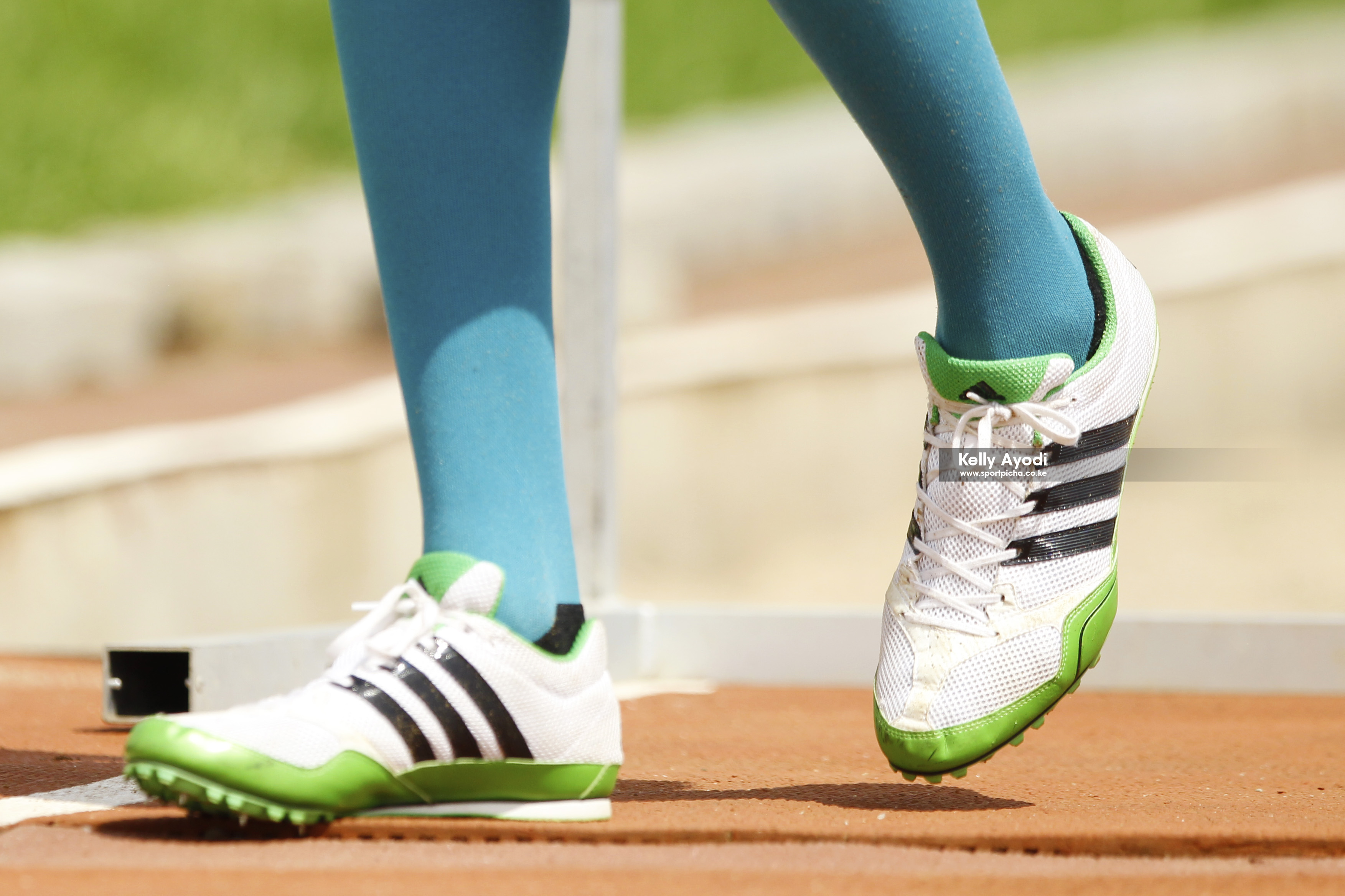 Picture Africa🌍 "A closer look at ADIDAS Techstar Allround 2 Spikes of an during the Kenya Defence Forces Athletics Championships at Nyayo National Stadium on May 18, 2021.