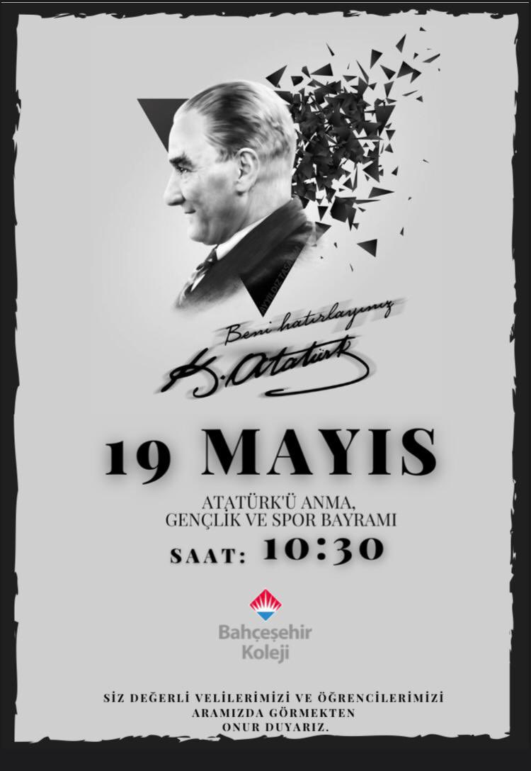 19 Mayıs Gençlik ve Spor Bayramı kutlama törenimizde siz değerli velilerimiz ve öğrencilerimizi aramızda görmekten mutluluk duyarız❤️💙 <a href="/fatlihann/">Fırat atlıhan</a> <a href="/nurdanzorer/">Nurdan Gundogdu</a> <a href="/AtlDilan/">Dilan Atlıhan</a> <a href="/ecemcetinkya/">Ecem Çetinkaya</a> <a href="/Cansu_G_Akpinar/">Psk.Dnş.Gülşah Cansu Akpınar</a>