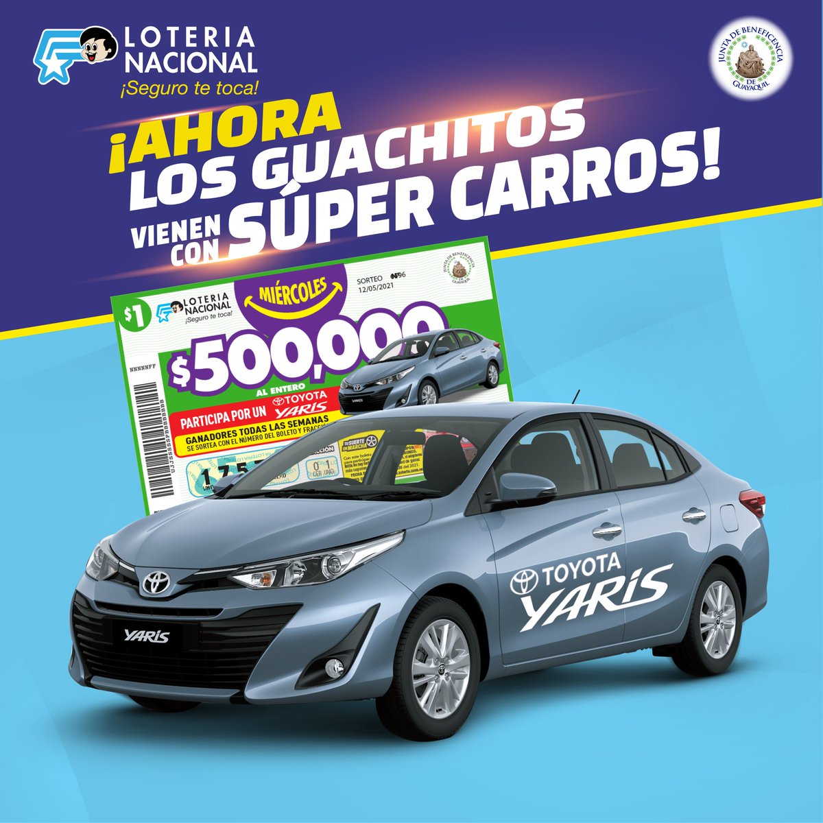 LoteriaNacJBG's tweet photo. 📢Ahora los Guachitos vienen con SUPER CARROS!
👉Este miércoles participa con el número y fracción de tu guachito por este grandioso Toyota Yaris 0km!

#LoteriaNacional #Toyota #Yaris #Gana #Guachito #Sorteo #mayo https://t.co/OMIrLQhxrm