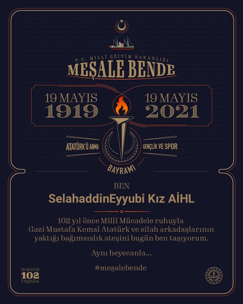 Ey yükselen yeni nesil, gelecek sizindir. Cumhuriyeti biz kurduk; onu yükseltecek ve sürdürecek sizsiniz ( K. Atatürk ). 19 Mayıs Atatürk'ü Anma Gençlik ve Spor Bayramınız kutlu olsun.
<a href="/tcmeb/">Millî Eğitim Bakanlığı</a>
<a href="/ziyaselcuk/">Ziya Selçuk</a>
<a href="/HarranKaymakam/">Harran Kaymakamlığı</a>
<a href="/MemHarran/">Harran İlçe MEM</a>
@ismailyapicier
<a href="/cihatkoc61/">Cihat Koç</a>
#meşalebende