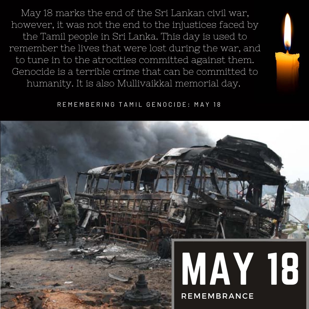 tamilsofcanada's tweet photo. Today we remember the lives that have been lost during the 26-year Sri Lankan civil war. The UN estimates that tens of thousands of innocent Tamils have been mercilessly killed. Most investigations and numbers have now been hidden due to intimidation by the SL government. https://t.co/BjjWuGIiwA