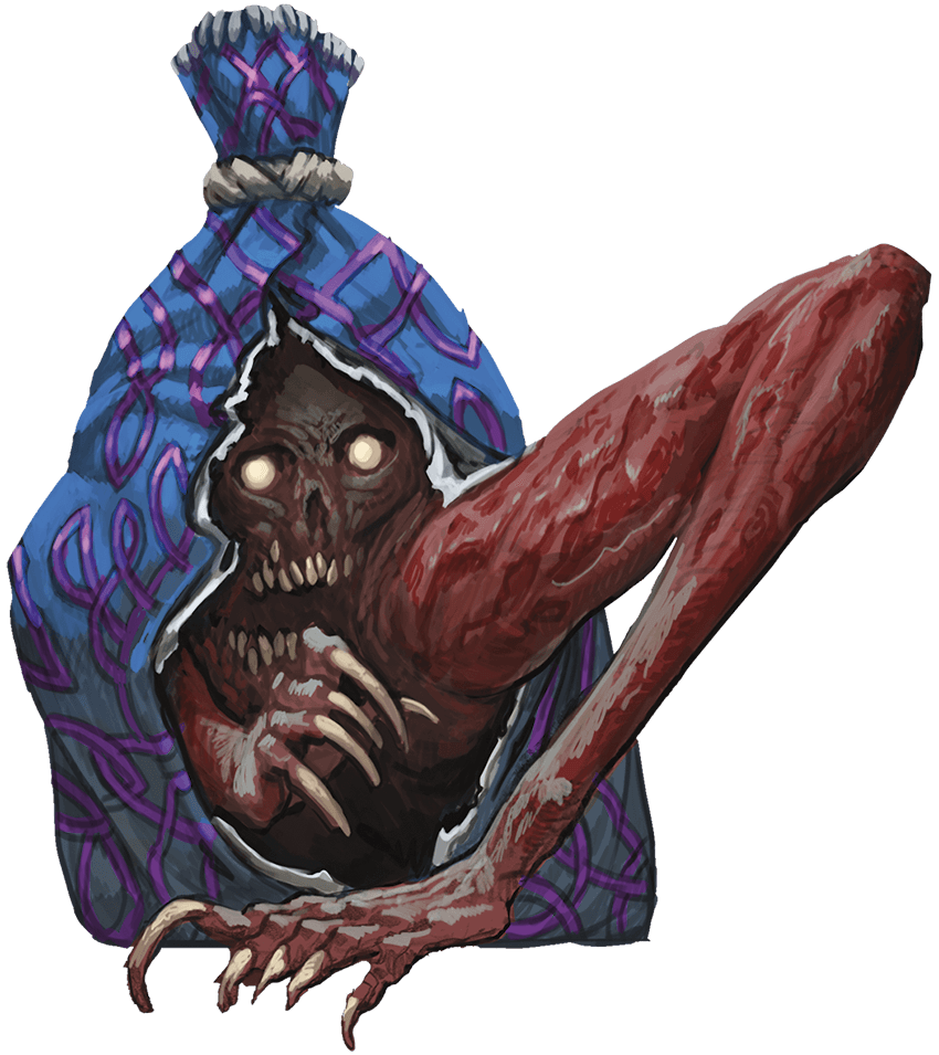 themightytink's tweet photo. The Bagman is an urban legend.  Every night, the Bagman slips out from a random bag of holding. If he doesn’t find his home, he drags someone back with him and leaves behind some trinket from his hidden kingdom of lost junk. Do you need some #dnd5e  Stats? Up on @DnDBeyond https://t.co/dGWpgiZ4A6
