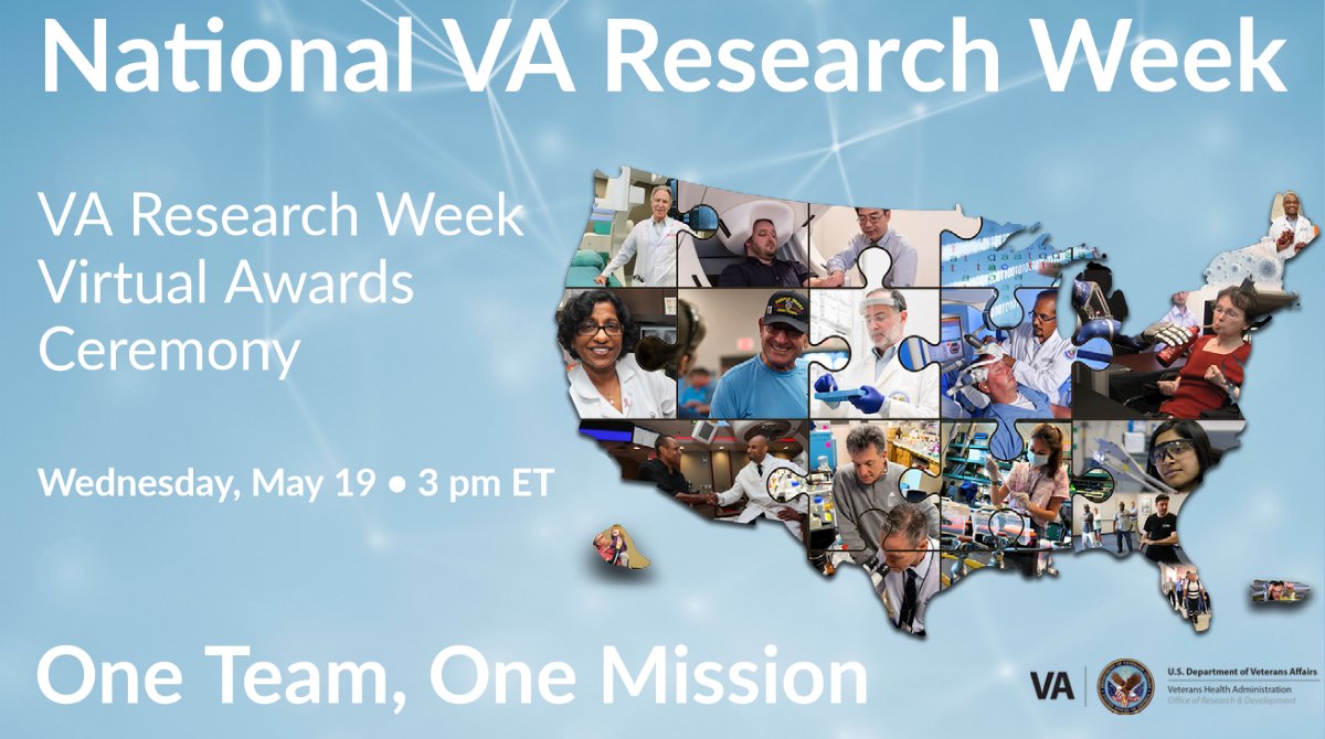 VAResearch's tweet photo. Today is the last day to register for the National #VAResearchWeek Virtual Awards Ceremony. We hope you can join us for the show at 3 p.m. ET, Wednesday, May 19: https://t.co/G8GdBPthiU https://t.co/7wF5bIT2A0