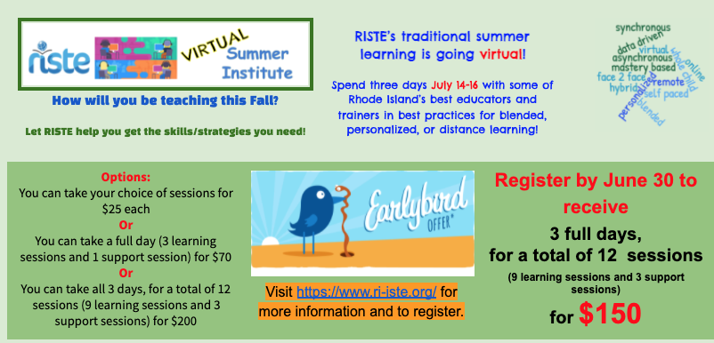 deb_ramm's tweet photo. Registration is officially open!  Early bird rates 'til June 30...don't miss this opportunity! Register for @ri_iste Summer Institute today! https://t.co/KcizlJ17WK