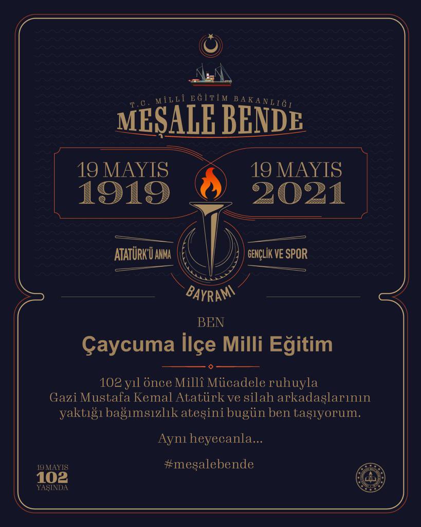102 yıl önceki aynı heyecan ve coşkuyla hep birlikte...
#meşalebende            <a href="/tcmeb/">Millî Eğitim Bakanlığı</a>                    <a href="/ziyaselcuk/">Ziya Selçuk</a>                    <a href="/ali_tosun77/">Ali TOSUN</a>