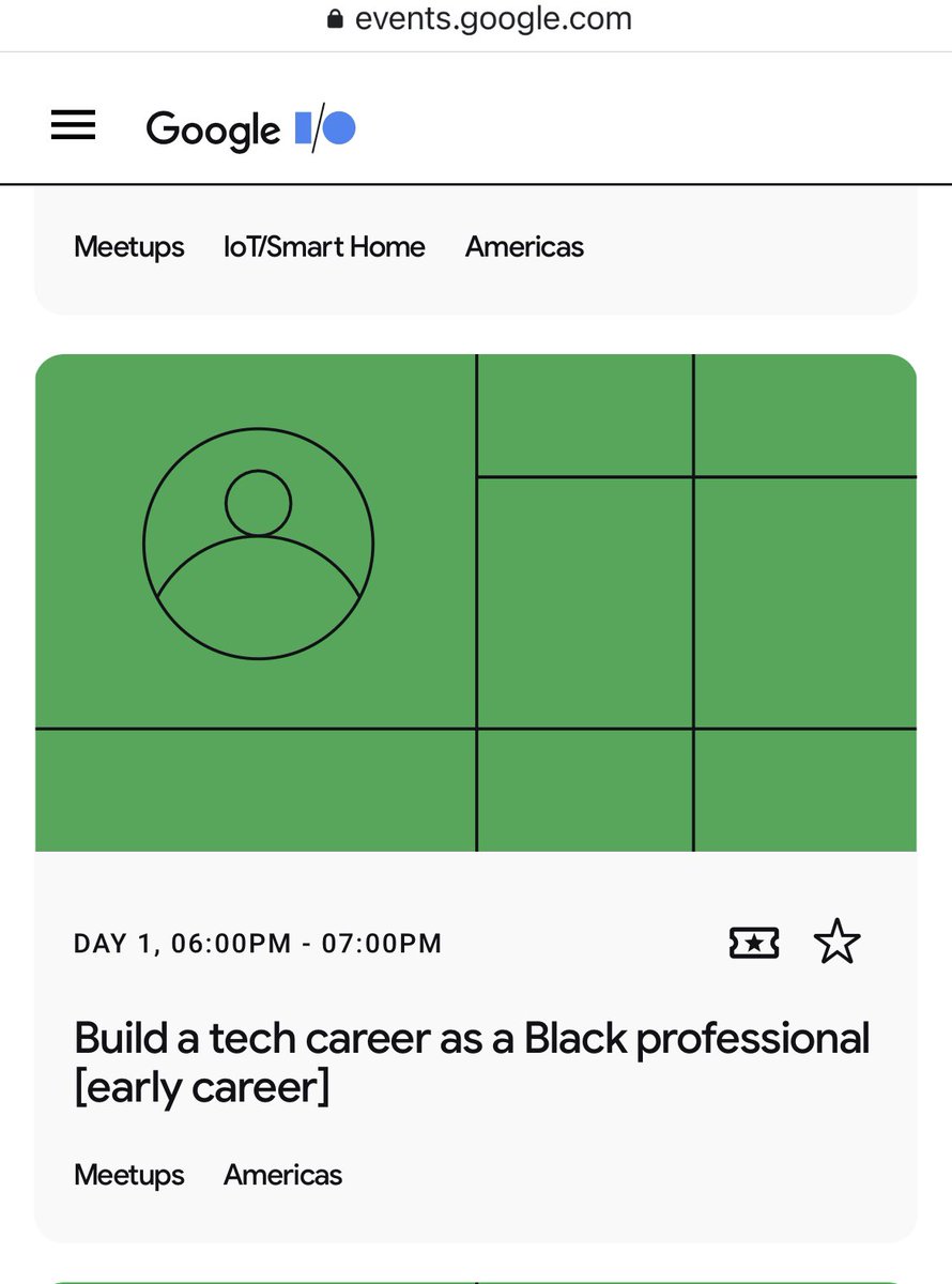 Excited to be hosting a community lounge session this evening at #GoogleIO 

“Build a tech career as a Black professional [early career]”

Come hang! 

#GoogleIO2021