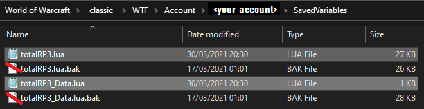 TotalRP3's tweet photo. The data files to copy are totalRP3.lua and totalRP3_Data.lua (not the .bak) located in WTF/Account/<your account>/SavedVariables.

These must be copied from _classic_ (which becomes Burning Crusade) to _classic_era_. https://t.co/xNX8yTZr9k