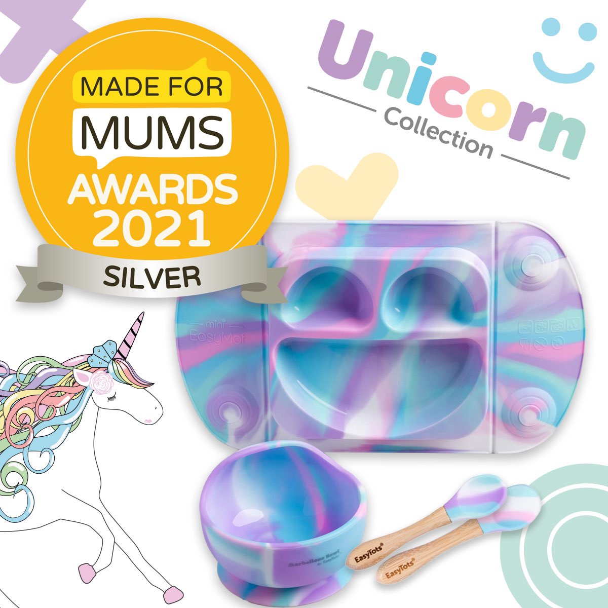 Absolutely made up to get a place in the top 3 with a silver award today in the #madeformums2021 awards 🥂 Silver award for our gorgeous Unicorn Weaning Set 🦄