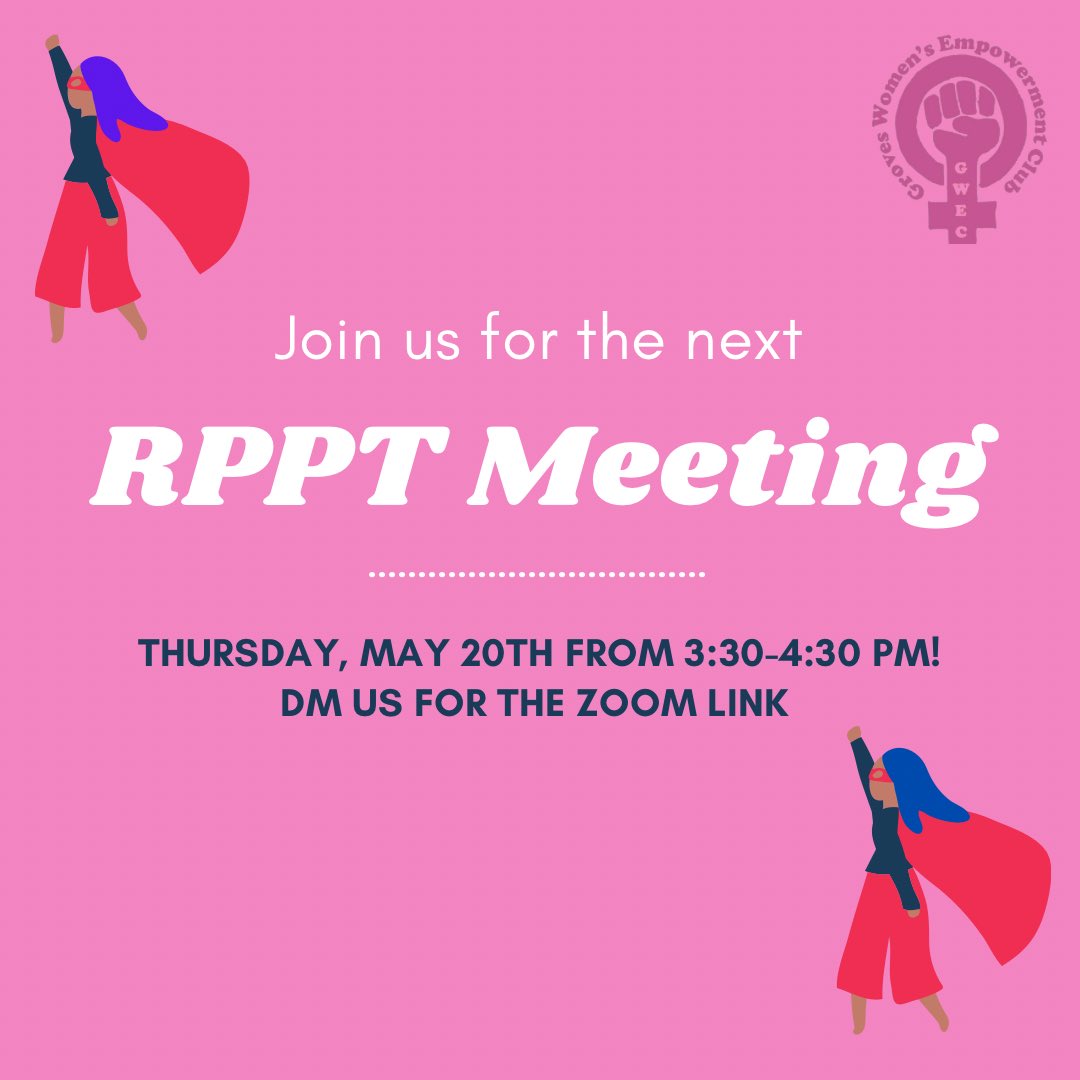 We can’t wait to see everyone at our next RPPT meeting this Thursday at 3:30-4:30 pm! We will be wrapping up the year, and will also take some time to contact our representatives 📞. 

DM us for the Zoom link, or look in the GroupMe/Remind!