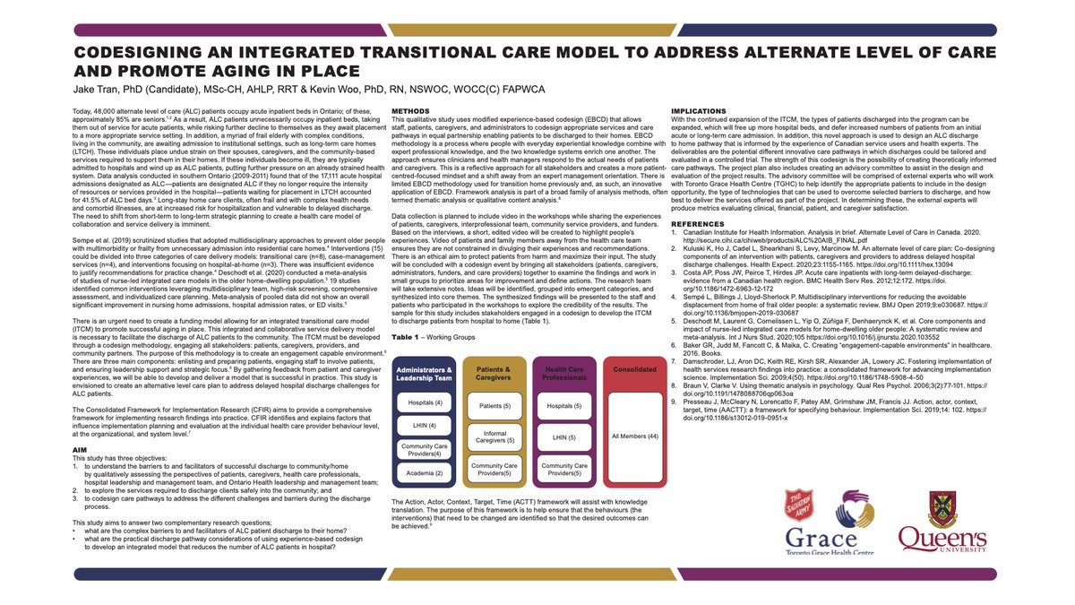Kevin Woo (@kevinywoo) on Twitter photo Co-Designing an Integrated Transitional Care Model to Address Alternate Level of Care and Promote Aging in Place (Co-PI:  Woo, K & Co-I Tran, J.  Research Team:  John Hirdes, Shiran Isaacksz, Alan Ruth, Jacklyn Pearce, Matthew Sefati, John Ruth) Co-Designing an Integrated Transitional Care Model to Address Alternate Level of Care and Promote Aging in Place (Co-PI:  Woo, K & Co-I Tran, J.  Research Team:  John Hirdes, Shiran Isaacksz, Alan Ruth, Jacklyn Pearce, Matthew Sefati, John Ruth)