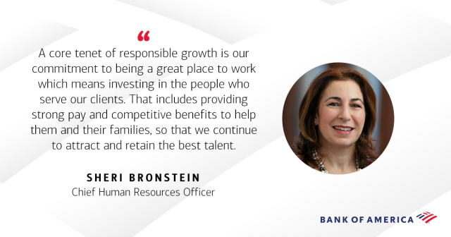 pattiabshire's tweet photo. Well done BofA! My company continues to deliver on their commitment to being a great place to work and is increasing its U.S. minimum hourly wage to $25 by 2025 and requiring our U.S. vendors pay employees dedicated to the bank, at or above $15/hr. https://t.co/vBAGC2myz7 https://t.co/AZTm0rzwEP