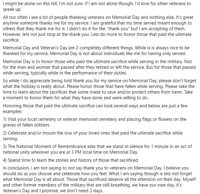 MTopSuccess's tweet image. Just a PSA for Memorial Day: