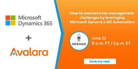 JessicaPerson84's tweet photo. #Taxcompliance is well suited to benefit from #DX through #cloud agility, machine learning, and #automation. Join @Avalara and @Microsoft on June 22 to learn how to overcome tax management challenges through #MSDyn365 automation.

https://t.co/bOis6GWXX8 https://t.co/gcVYKy98z8