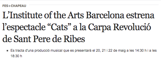 😊 L'adaptació de CATS de l'<a href="/IABarcelona/">Institute of the Arts Barcelona</a>
 està compost per 42 actors i actrius, 8 músics i 12 membres d’equip creatiu. És una oportunitat de luxe de la que estem molt orgulloses i que podreu gaudir aquests 20, 21 i 22 de maig a les 14:30 h i a les 18:30h.
eixdiari.cat/cultura/doc/95…