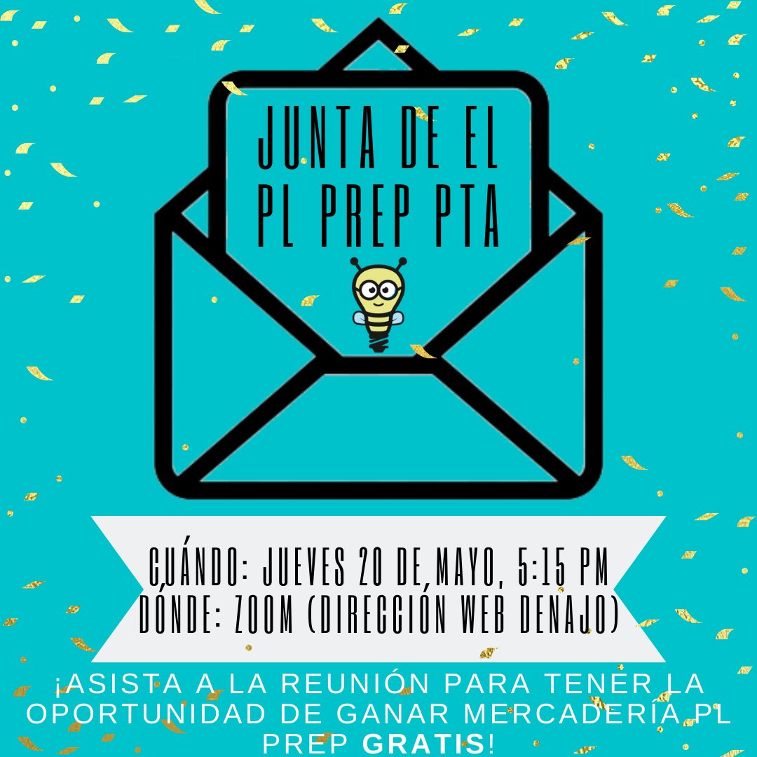 PLPrepPTA's tweet image. Please join us for the PL Prep PTA meeting this week! Zoom Meeting: bit.ly/PLPrepPTAMayMe…

Password: plpreppta

Meeting Agenda: bit.ly/PTAMayAgenda

#plbuzz #plprep #plprepPTA