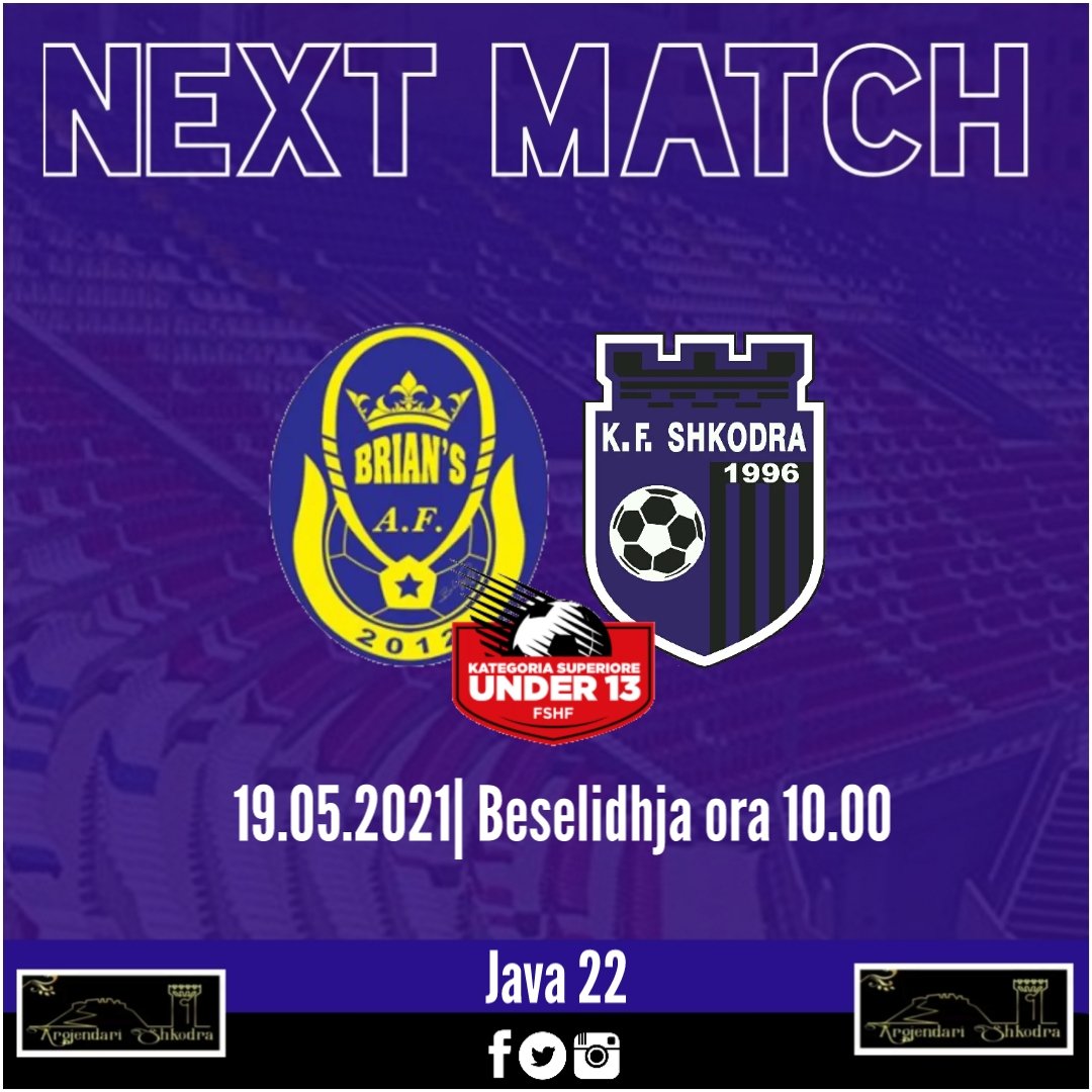 🟪⬛ Next Match 🟪⬛
AF Brians - KF Shkodra 
🏟️ Fusha Sportive Brians ora 10.00
#KategoriaSuperiore #U13 
#ForcaShkodra 🟪⬛👊🏻