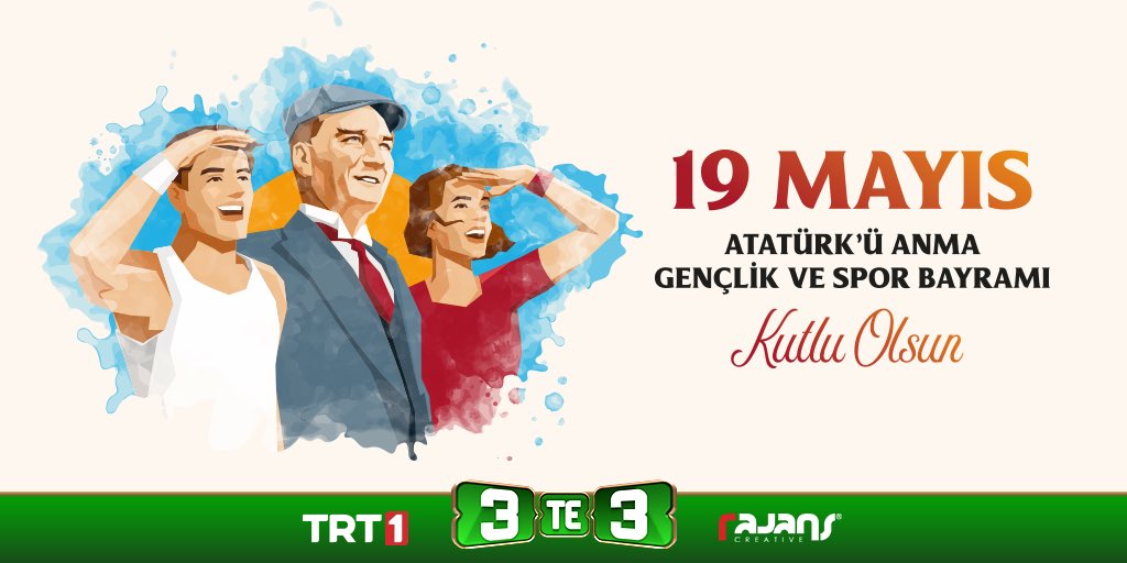 #19Mayıs Atatürk’ü Anma, Gençlik ve Spor Bayramı kutlu olsun!🇹🇷  
#19Mayıs1919 #AtatürküAnmaGençlikveSporBayramı #3te3