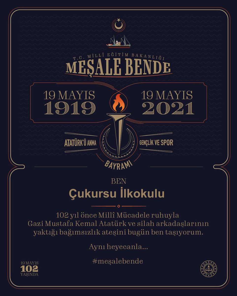19 Mayıs Atatürk’ü Anma, Gençlik ve Spor Bayramı kutlu olsun 🇹🇷🇹🇷🇹🇷#meşalebende
<a href="/tcmeb/">Millî Eğitim Bakanlığı</a> 
<a href="/ziyaselcuk/">Ziya Selçuk</a> 
<a href="/MemetPolat0247/">Memet Polat</a> 
<a href="/mardinilmem/">Mardin İl Millî Eğitim Müdürlüğü</a> 
@Mustafa197647 
<a href="/derikmem47/">Mardin/Derik İlçe Millî Eğitim Müdürlüğü🟢🇹🇷</a>