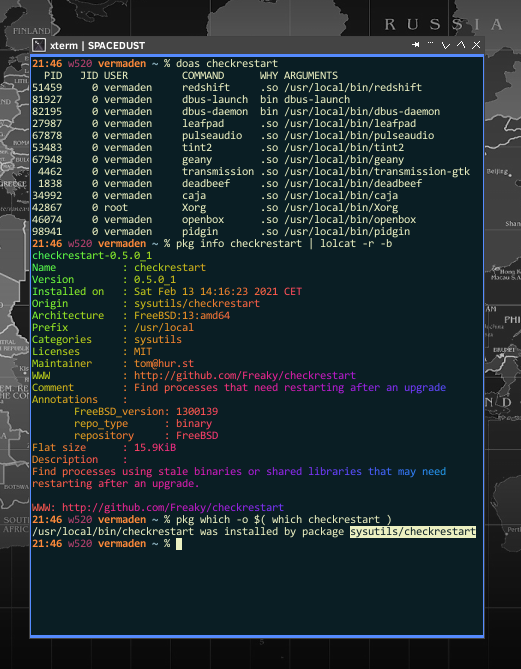vermaden's tweet photo. @nixcraft On the contrary #FreeBSD has #checkrestart to show which currently running processes can/could/should be restarted because either libraries were updated or their binaries are newer now. https://t.co/kU7Tb93vPw