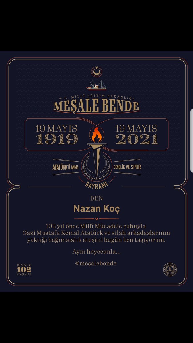 Bugüne kadar yetiştirdiğimiz ve bugünden sonra yetiştireceğimiz nesillerle 102 yıl önce yakılan bağımsızlık meşalesini geleceğe biz taşıyacağız.
#meşalebende
<a href="/ziyaselcuk/">Ziya Selçuk</a>
<a href="/tcmeb/">Millî Eğitim Bakanlığı</a>