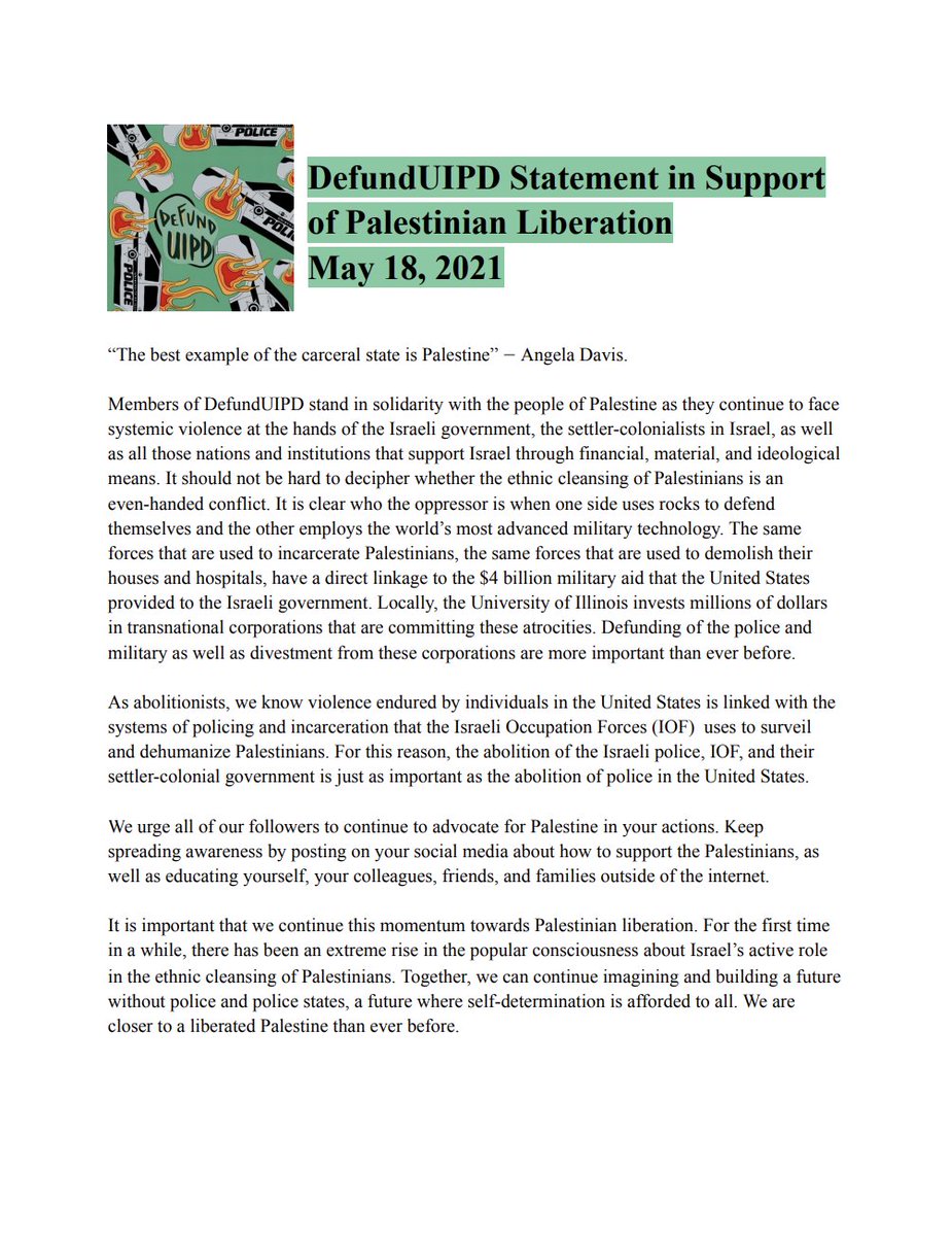 defunduipd's tweet photo. DefundUIPD stands in solidarity with Palestine. 🇵🇸❤️ Abolition of the Israeli police, IOF, and their settler-colonial government is intrinsically tied to abolition of the police and carceral state in the U.S. #CopsOffEarth #PalestineWillBeFree Alt-text: https://t.co/ZvlhnvFyeh https://t.co/iuSm9LzgOl