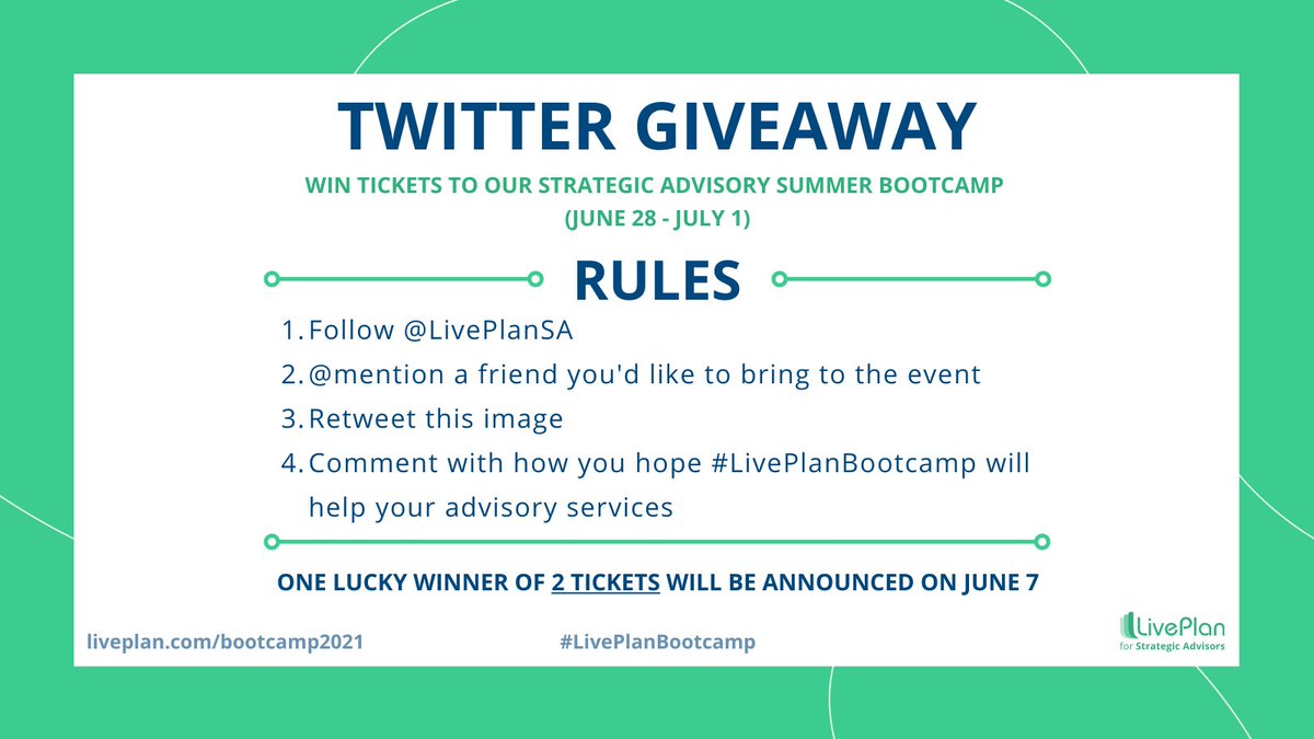 Want to WIN 2 TICKETS to this summer's #LivePlanBootcamp? 
Follow the rules below and enter for your chance to attend our 4-day virtual event (and get 15 CPE) for FREE! 
Bootcamp details here: bit.ly/3uYI1x7 

#Accountants #CPAacademy #accounting #payroll #ProAdvisor
