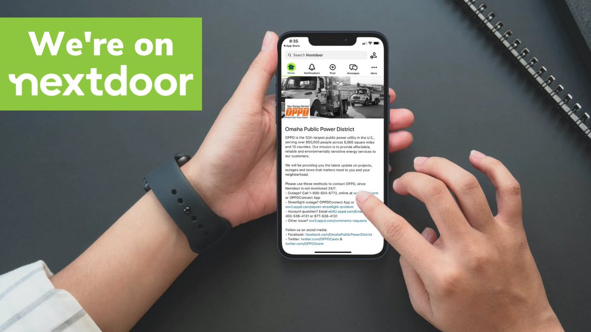 OPPDCares's tweet photo. We're excited to announce that we've joined the Nextdoor app. Watch for the latest updates on projects, outages and news that matters most to you and your neighborhood. Download the app or visit https://t.co/v3sRekdo9i https://t.co/wN34S5HggH