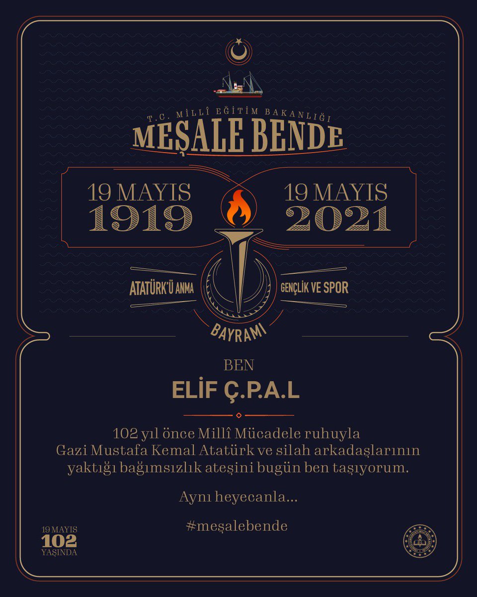 ElifCPAL's tweet photo. 102 yıl önce Gazi Mustafa Kemal'in 19 Mayıs'ta Samsun a çıkarak yaktığı #meşalebende https://t.co/7IDFkn232w