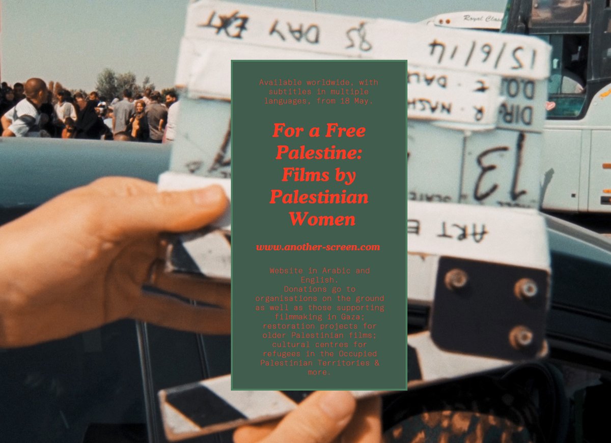 'For a Free Palestine: Films by Palestinian Women' is now LIVE, free worldwide in English &amp; Arabic. Donations go to causes facilitating medical, legal, &amp; infrastructure aid on the ground. Work by 15+ women filmmakers! For a month; films added throughout 🇵🇸
another-screen.com
