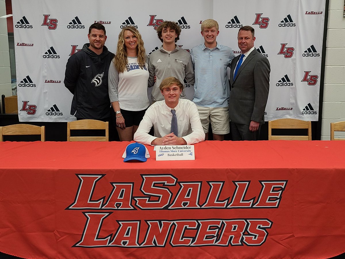 LaSallePride's tweet photo. Ayden Schneider is headed to @ThomasMoreKY to play basketball. Congratulations! 🏀 #LRD #springsigning @LS_LancerATH @LS_LancerMBB @tmusaints @schneider_ayden https://t.co/QWyi25rfU6
