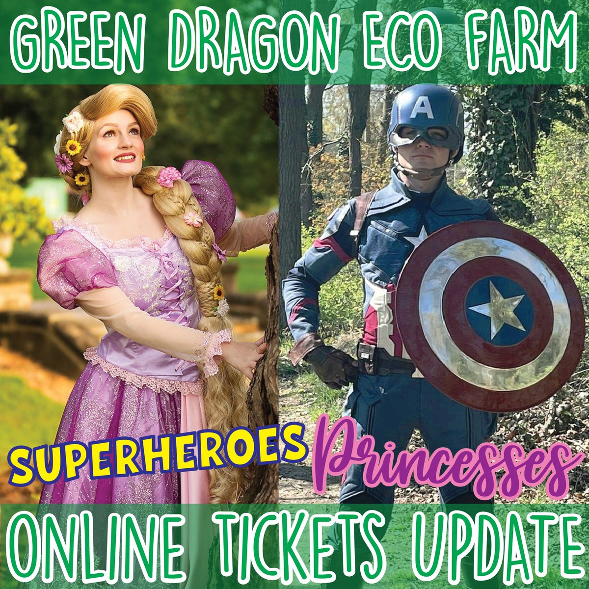 Have you got your tickets for our Superheroes &amp; Princesses event yet?! Just 11 days to go 🥳

greendragonecofarm.co.uk/mayhalfterm

#halftermfun #dayout #staycation #superheroes #princesses #funforallthefamily #mayhalfterm #schoolholidays #booknow #farmpark #wildlifepark #bucks
