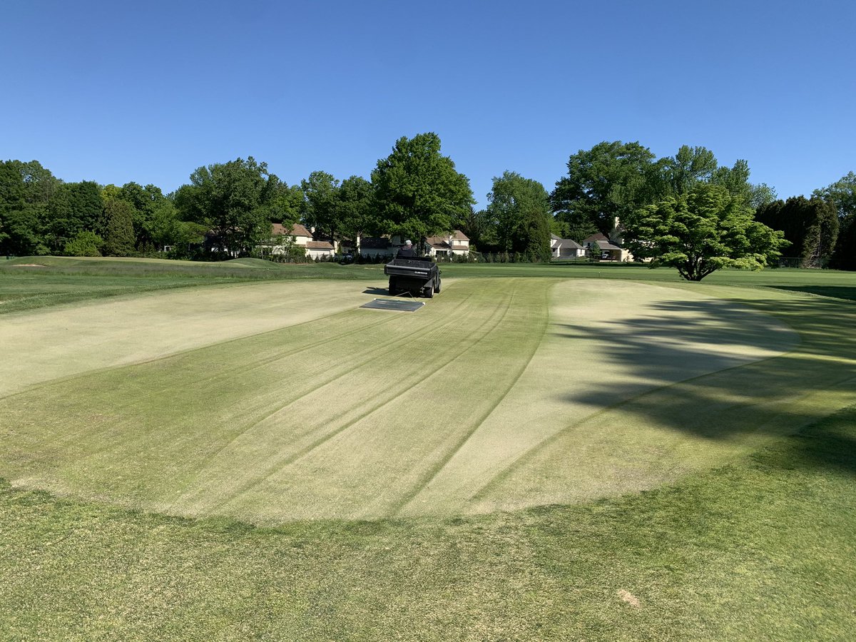 stdavids1897's tweet photo. Great two days of greens aerification! Holes should heal in quickly with the warmer weather. https://t.co/NdemzVjXhf