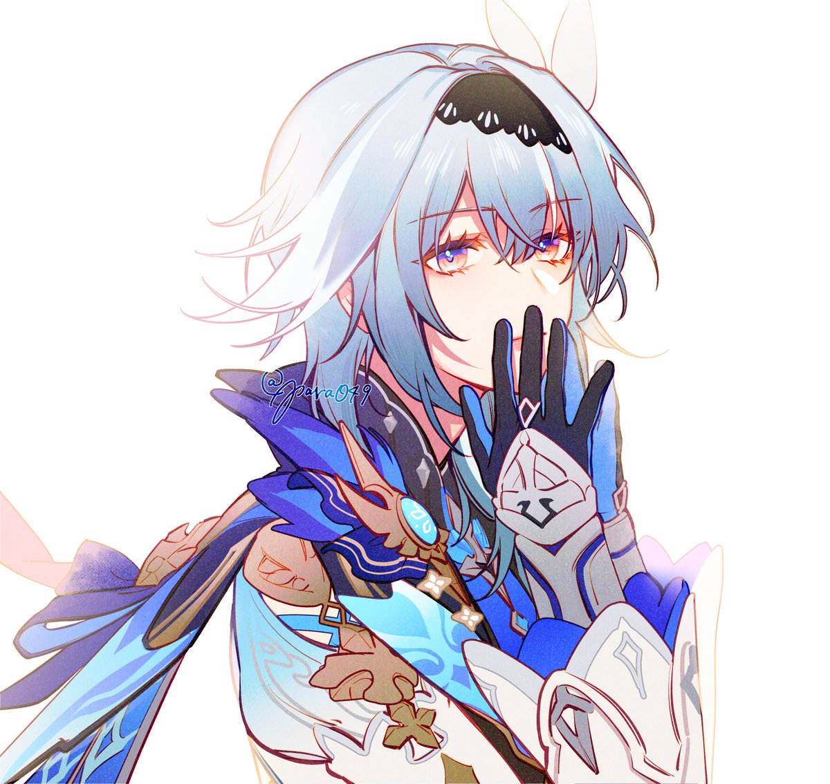 eula (genshin impact) 1girl solo blue hair gloves hairband bangs white background  illustration images