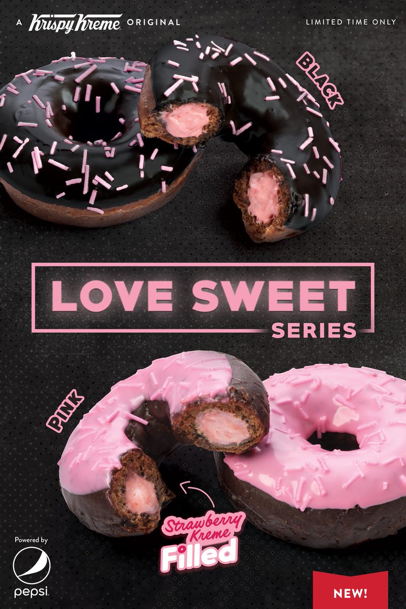 Bet You Wanna? 🖤💗

Our NEW Love Sweet Series in Black & Pink Strawberry Ring-Filled Doughnuts are coming in your area this May 21 available in select Krispy Kreme stores nationwide! ✨